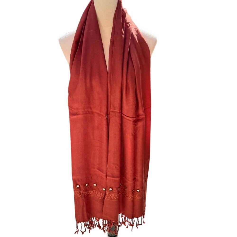 Women's Rust Colored Shawl/Wrap.Size 66L X 31W.Seqin Embellishing on bot…